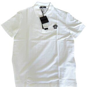 VERSACE A89507S Men's WHITE POLO SHIRT EMBROIDERED MEDUSA, Sm, XL, 2XL